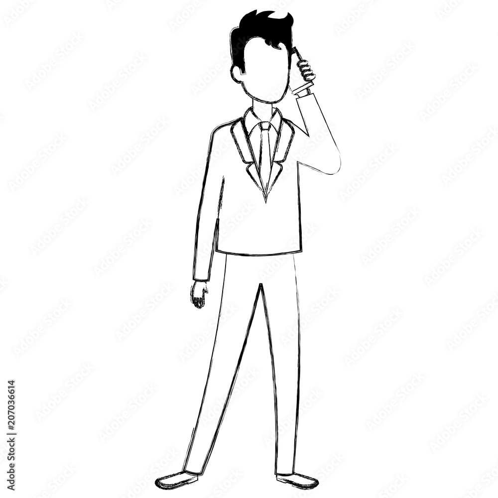 Poster businessman calling with smartphone avatar character icon vector illustration