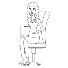 businesswoman sitting in office chair with folder vector illustration design