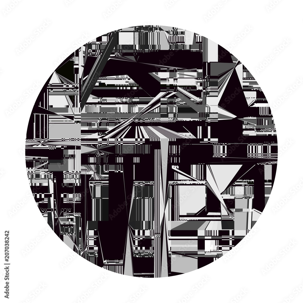 Poster glitch background. screen error poster. simple vector design. digital pixel noise abstract circle. d