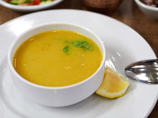 lentil soup in a bowl in turkish restaurant