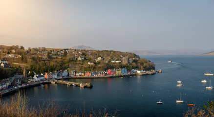 Fototapeta premium Aeial view in morning light of Tobermory Bay on the Isle of Mull.