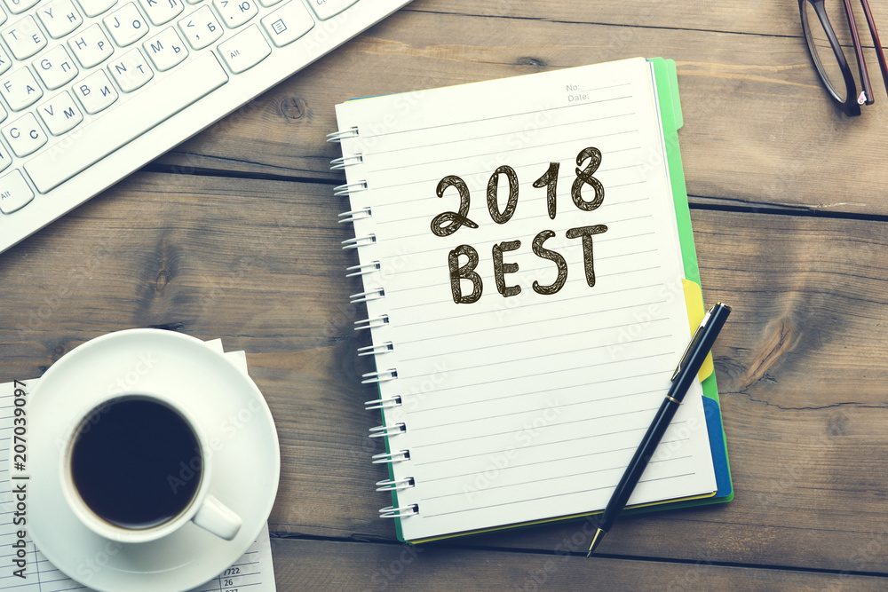Aufkleber 2018 best on page with computer keyboard