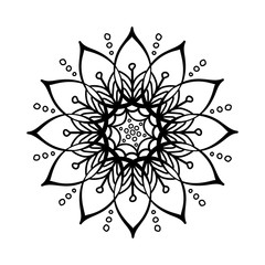 Black Pattern Vector flower Mandala. Design elements. Coloring book page. Oriental circle pattern, Islam, Arabic, Indian, Floral mandala Isolated on White.