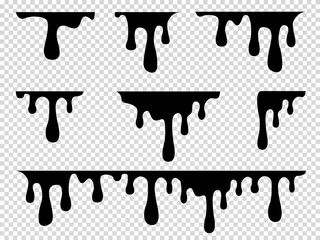 Dripping liquid. Paint flows. Current paint, stains. Current drops. Vector illustration.