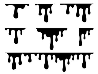 Dripping liquid. Paint flows. Current paint, stains. Current drops. Vector illustration.