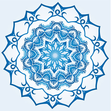decagonal blue and white snowflake on light blue gradient background