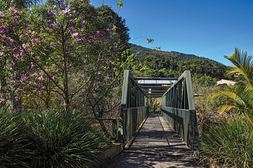 View of iron bridge over small river at Monte Alegre do Sul. In the countryside of São Paulo State, a region rich in agricultural and livestock products, southwestern Brazil