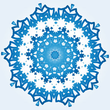 decagonal blue and white snowflake on light blue gradient background