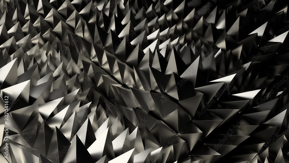 Poster 3d abstract background with sharp spike shapes on the displacement wavy surface.