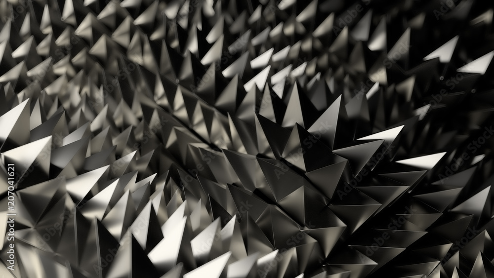 Poster 3d abstract background with sharp spike shapes on the displacement wavy surface.