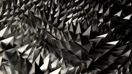 3d abstract background with sharp spike shapes on the displacement wavy surface.