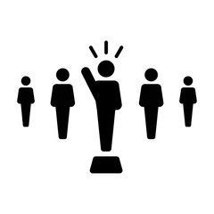 Leader Icon vector male public speaker person symbol for leadership with raised hand in glyph pictogram illustration
