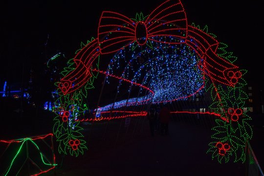 Christmas Lights In Duluth, Minnesota During The Winter Season On Lake Superior Shores