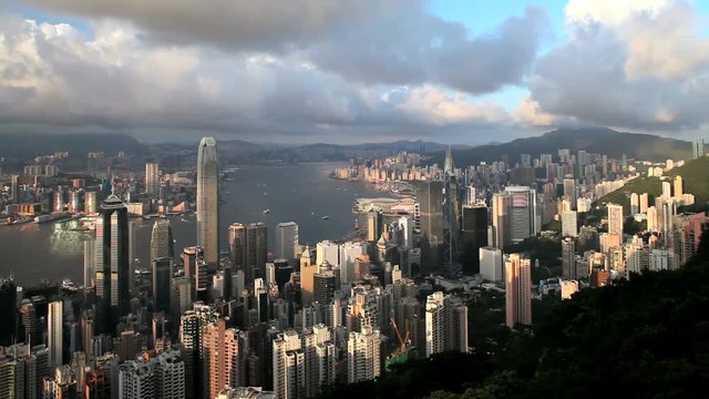 China, Hong Kong, business district with Bank of China Tower, 2 International Finance Centre and Victoria Harbour