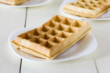 Waffles on a white plate