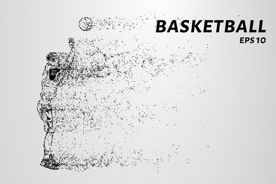 Basketball of the particles. A basketball player consists of dots and circles.
