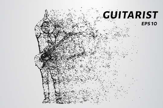 Particle guitarist. Guitarist applause over his head.
