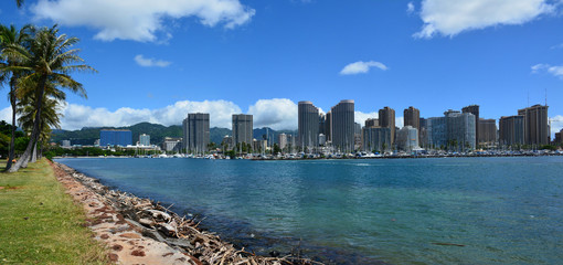Spectacular view of Honolulu city, Oahu, Hawaii