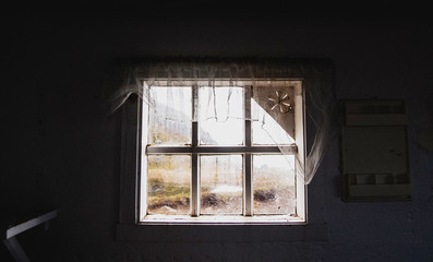 Looking through broken old window