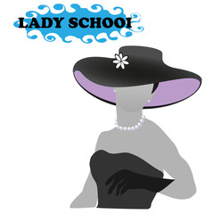 Beautiful young woman in fashion clothes. Logo of the school for the lady. A stylish lady. Sketch.