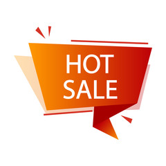 Red ribbon banner with white inscription HOT SALE. Vector illustration