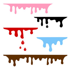 Dripping colorful liquid. Caramel, ink, blood, water, chocolate. Vector illustration