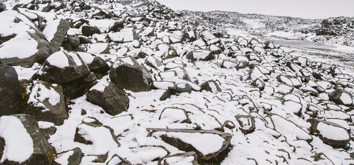 Glacial ice melting on mountais of iceland