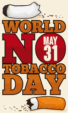Broken Cigarette and Awareness Message for World No Tobacco Day, Vector Illustration