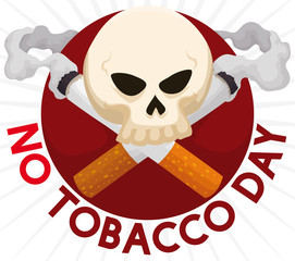 Skull with Cigarettes like Death Symbol for No Tobacco Day, Vector Illustration