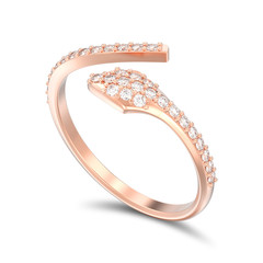 3D illustration isolated rose gold free size adjustable diamond ring with shadow