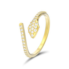 3D illustration isolated gold free size adjustable diamond ring with shadow