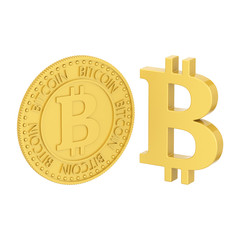 3D illustration isolated two different gold bitcoin