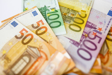 Background of euro bills. Shallow focus.
