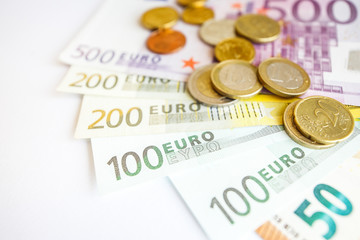 Closeup of many euro bills