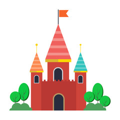 Vector illustration for children with fairy pink castle and landscape
