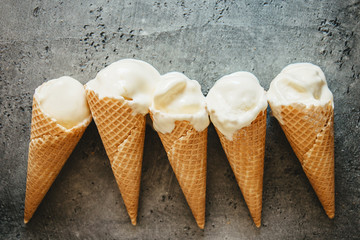 Melting ice creams in waffle cones