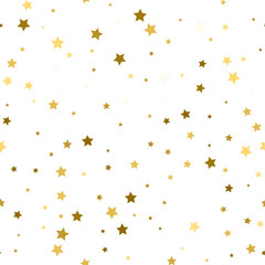 Abstract white modern seamless pattern with gold stars. Vector illustration.Shiny background. Texture of gold foil.