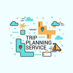 Trip planning service. Cheap flights. The concept of travel. Vector flat.