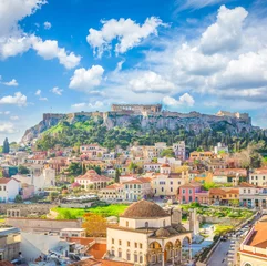 Rolgordijnen Athene Skyline van Athene met de heuvel van de Akropolis