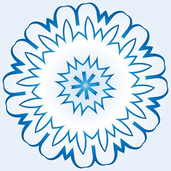 octagonal blue and white snowflake on light blue gradient background