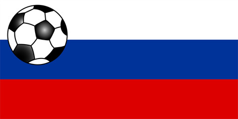 World championship football cup 2018. Russian flag with football suitable for banner or background.