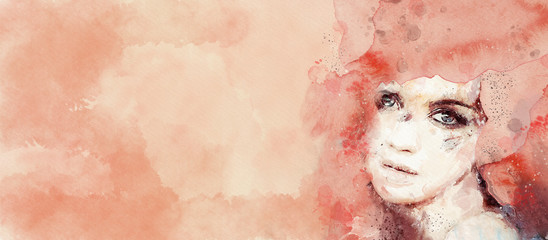 Watercolor abstract portrait of girl. Bacground © pronoia