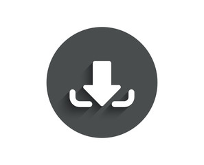 Download Arrow simple icon. Down arrowhead symbol. Direction or pointer sign. Circle flat button with shadow. Vector