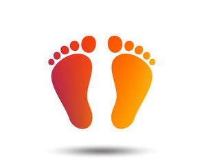 Child pair of footprint sign icon. Toddler barefoot symbol. Blurred gradient design element. Vivid graphic flat icon. Vector