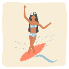 Girl surfing waves vintage poster