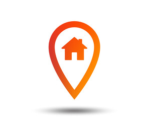 Map pointer house sign icon. Home location marker symbol. Blurred gradient design element. Vivid graphic flat icon. Vector