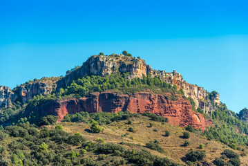 Fototapeta na wymiar Rocky landscape in Siurana de Prades, Tarragona, Spain. Copy space for text.