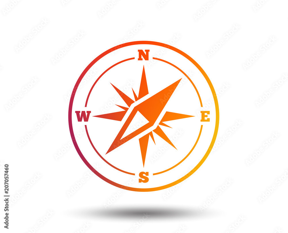 Poster compass sign icon. windrose navigation symbol. blurred gradient design element. vivid graphic flat i