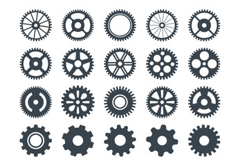 Cogwheel machine gear icon, set of gear wheels. Vector illustration, isolated. - obrazy, fototapety, plakaty