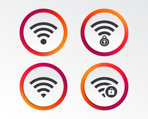 Wifi Wireless Network icons. Wi-fi zone locked symbols. Password protected Wi-fi sign. Infographic design buttons. Circle templates. Vector